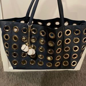 Navy and gold tote